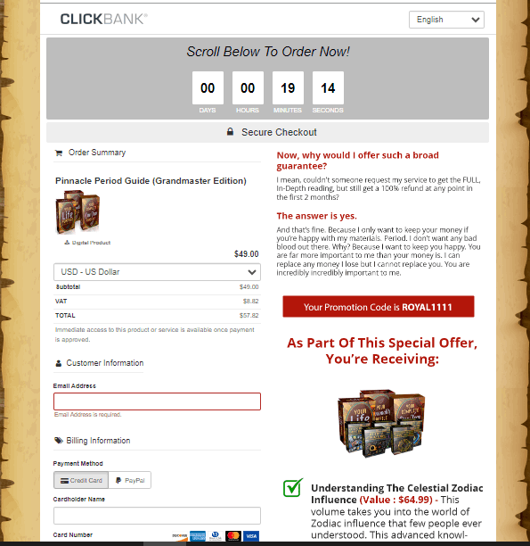 Royal Numerology  -  Checkout Page